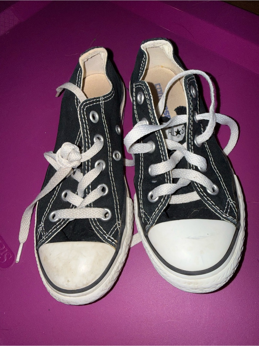 Converse Black Low Top Kids Sneakers with White Laces
